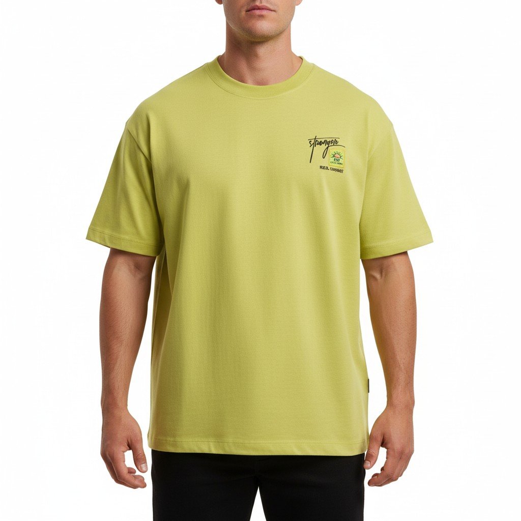 تيشرت رجالي أخضر تفاحي بطبعة Stronger وشخصية الدراجة – Green Stronger Graphic T-Shirt - الصورة 2