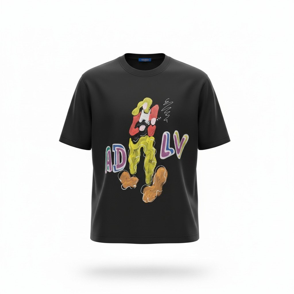 تيشرت رجالي أسود بطبعة رسم بوية فني – Black Paint Art Graphic T-Shirt