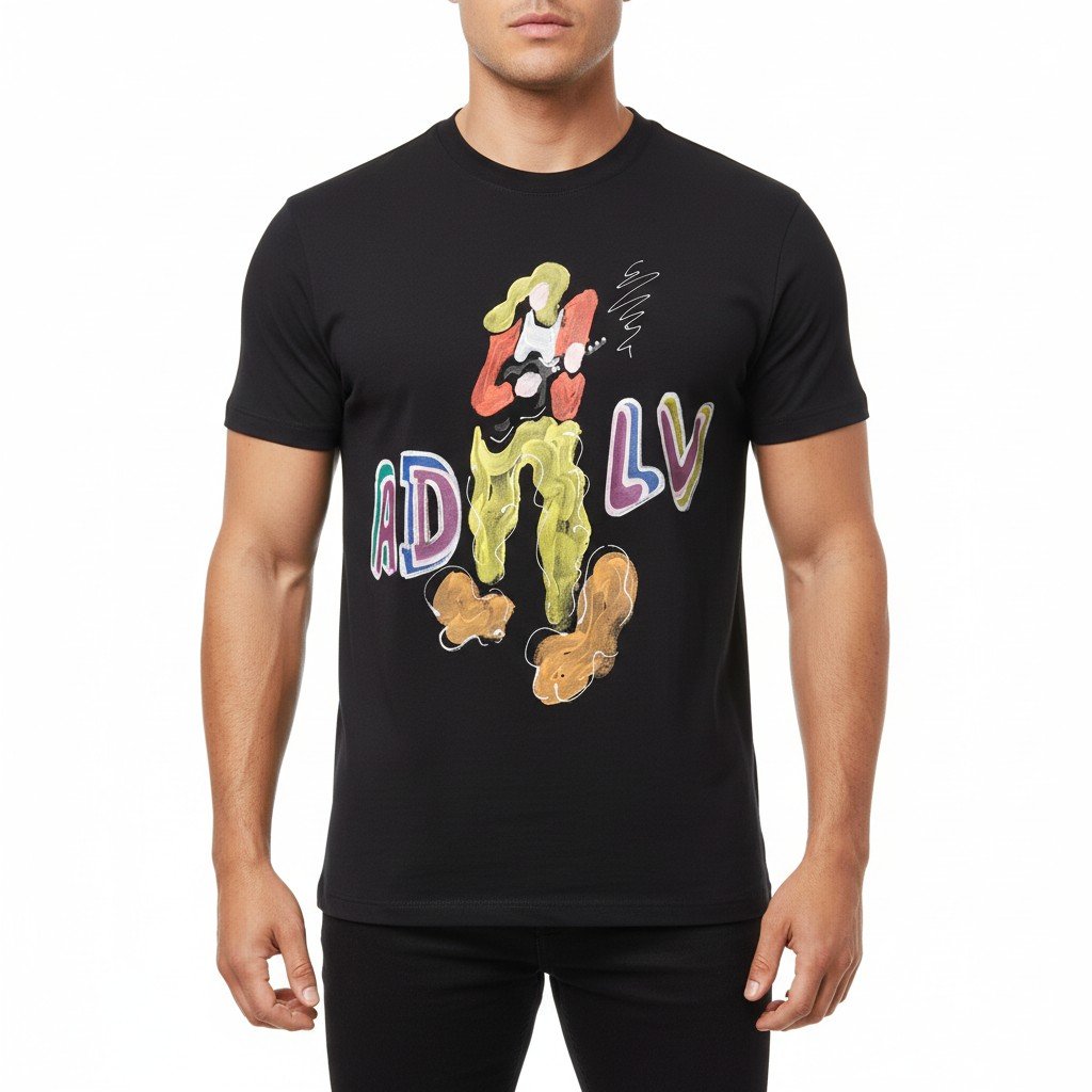 تيشرت رجالي أسود بطبعة رسم بوية فني – Black Paint Art Graphic T-Shirt - الصورة 2