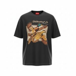 تيشرت بوكسي رجالي أسود بطبعة Waterfowl Co. الجرافيكية – Boxy Fit T-Shirt