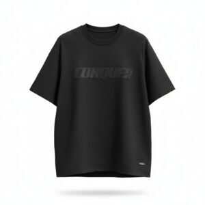 تيشرت شبابي رجالي أسود بكلمة CONQUER بارزة – Black Conquer T-Shirt
