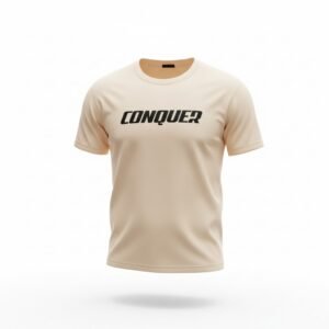 تيشرت شبابي رجالي بيج بطبعة CONQUER – Beige Conquer T-Shirt