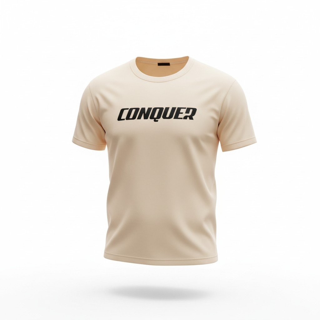 تيشرت شبابي رجالي بيج بطبعة CONQUER – Beige Conquer T-Shirt