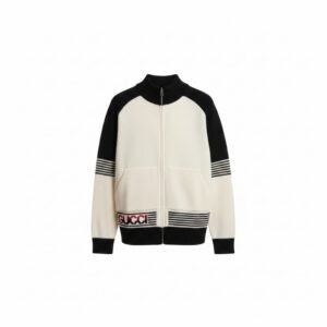 جاكيت سويتر رجالي غوتشي بسحاب صوف أبيض وأسود – Gucci