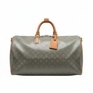 حقيبة سفر لويس فيتون كلاسيكية رمادي بقواعد جلد جملي – Louis Vuitton Monogram Grey Travel Duffle Bag
