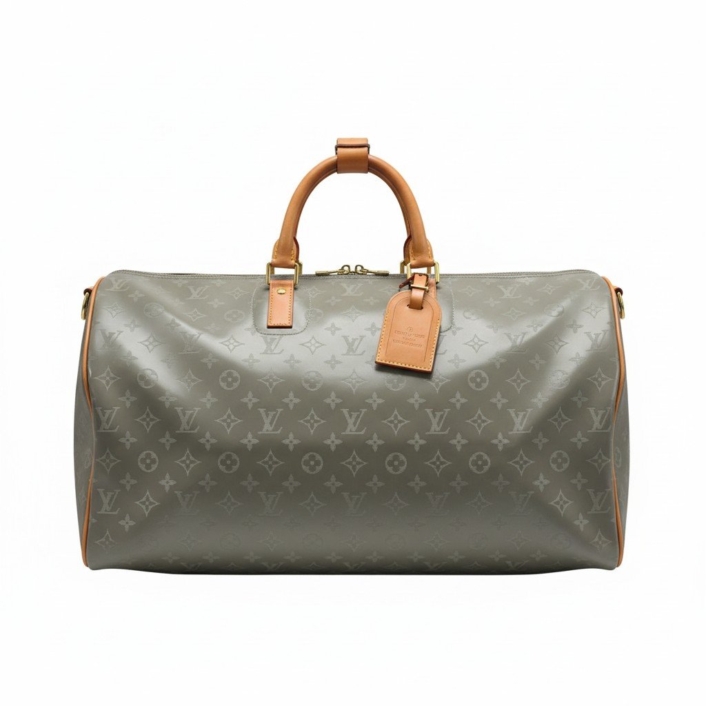 حقيبة سفر لويس فيتون كلاسيكية رمادي بقواعد جلد جملي – Louis Vuitton Monogram Grey Travel Duffle Bag