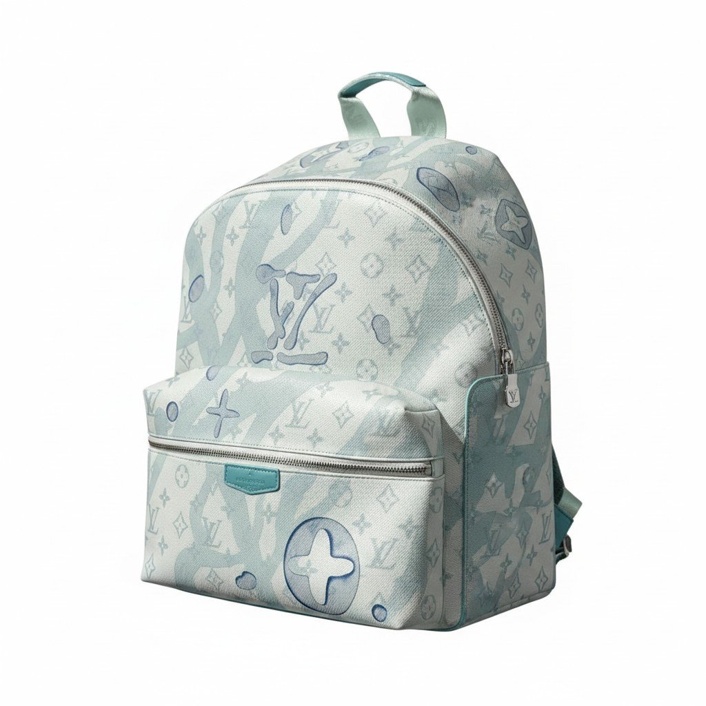 حقيبة ظهر لويس فيتون بنقشة مونوغرام مموهة باللون الأزرق – Louis Vuitton Blue Camo Monogram Backpack - الصورة 3