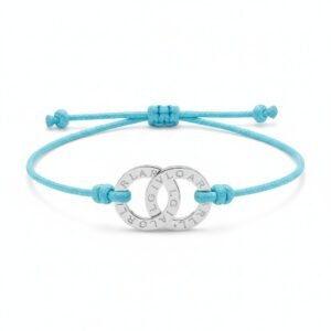 سوار بولغاري قماش باللون الأزرق السماوي وحلقتين فضيتين – Bvlgari B.zero1 Cord Bracelet Sky Blue & Silver