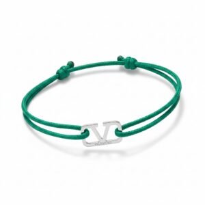 سوار فالنتينو قماش باللون الأخضر وشعار VLogo فضي – Valentino Cord Bracelet Green & Silver