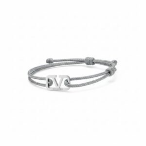 سوار فالنتينو قماش باللون الرمادي وشعار VLogo فضي – Valentino Cord Bracelet Grey & Silver