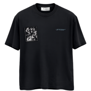 تيشيرت أوف وايت رجالي أسود برقعة فنية وشعار على الصدر – Off-White Black Art Patch T-Shirt