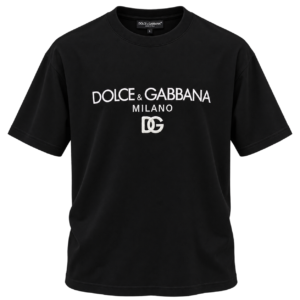 تيشيرت دولتشي آند غابانا رجالي أسود بشعار DG أبيض – Dolce & Gabbana Milano T-Shirt