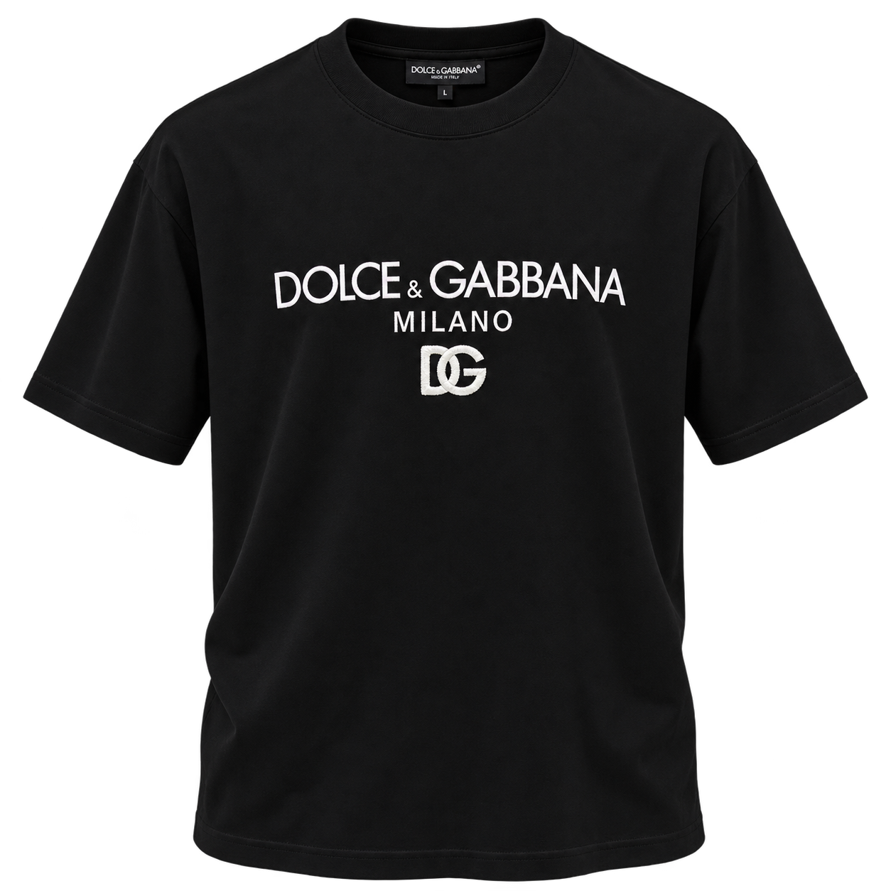تيشيرت دولتشي آند غابانا رجالي أسود بشعار DG أبيض – Dolce & Gabbana Milano T-Shirt