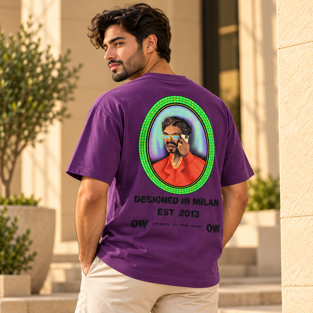 تيشيرت أوف وايت رجالي بنفسجي بطبعة فنية خلفية – Off-White Purple Graphic T-Shirt - الصورة 2