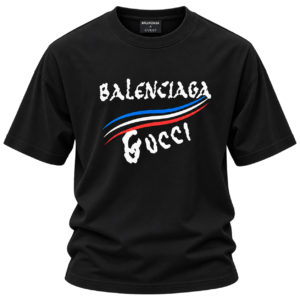 تيشيرت بالنسياغا غوتشي رجالي أسود بطباعة ملونة – Balenciaga Gucci T-Shirt