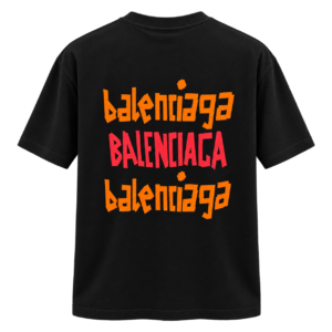 تيشيرت بالنسياغا رجالي أسود بطباعة خلفية برتقالية وحمراء – Balenciaga Graphic T-Shirt