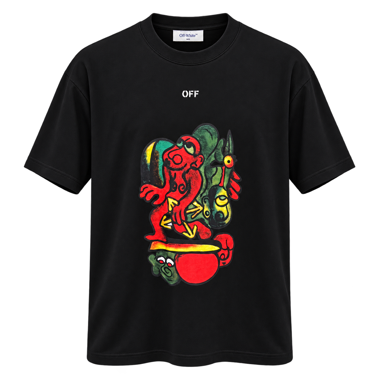 تيشيرت أوف وايت رجالي أسود بطبعة كرتونية ملونة – Off-White Graphic T-Shirt