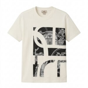 تيشيرت هيرمس رجالي أوف وايت بطبعة هندسية سوداء – Hermès Graphic T-Shirt