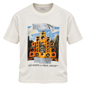 تيشرت قطني أوف وايت أوف وايت/سكري بطباعة مكبرات الصوت – Off-White White Cotton T-Shirt