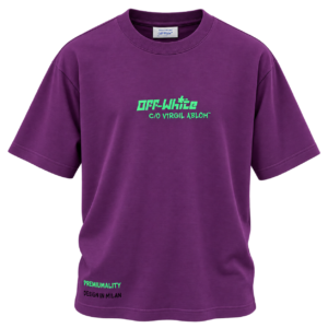 تيشرت قطني أوف وايت موف بطباعة بورتريت وجرافيك أخضر – Off-White Purple Graphic Cotton T-Shirt