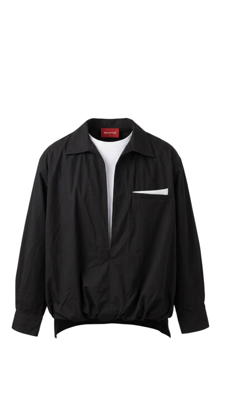 قميص قطني كم طويل باللون الأسود – Men's Black Long Sleeve Shirt