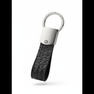 ميدالية مفاتيح مون بلان جلد أسود ومعدن فضي – Montblanc Black Leather & Silver Key Fob