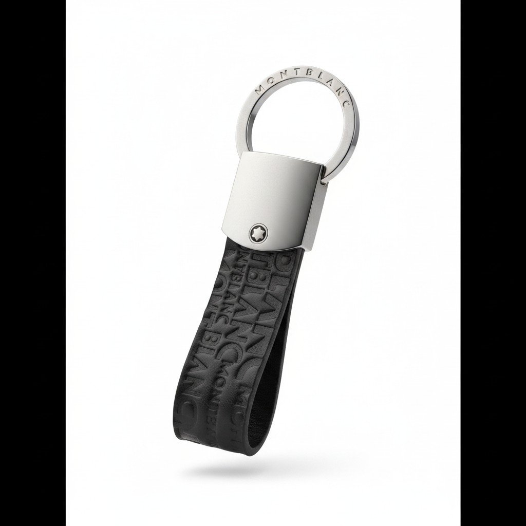 ميدالية مفاتيح مون بلان جلد أسود ومعدن فضي – Montblanc Black Leather & Silver Key Fob
