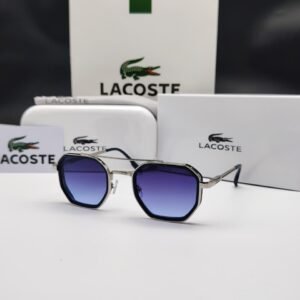 نظارة شمسية لاكوست بإطار فضي وأسود وعدسات بنفسجية متدرجة – Lacoste Silver & Black Sunglasses