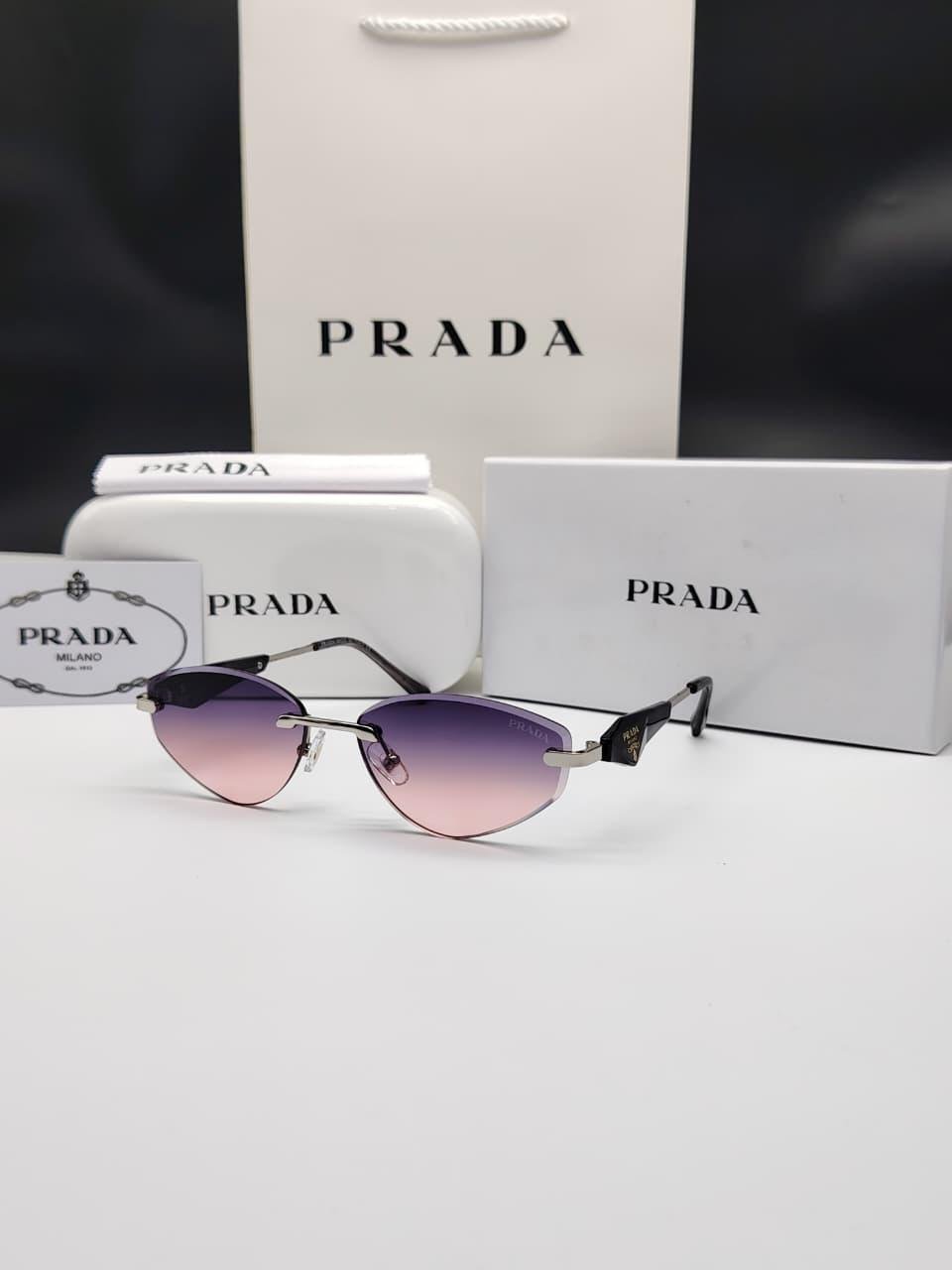 نظارة شمسية برادا بإطار معدني وعدسات بنفسجية وردية متدرجة – Prada Rimless Purple Pink Gradient Sunglasses