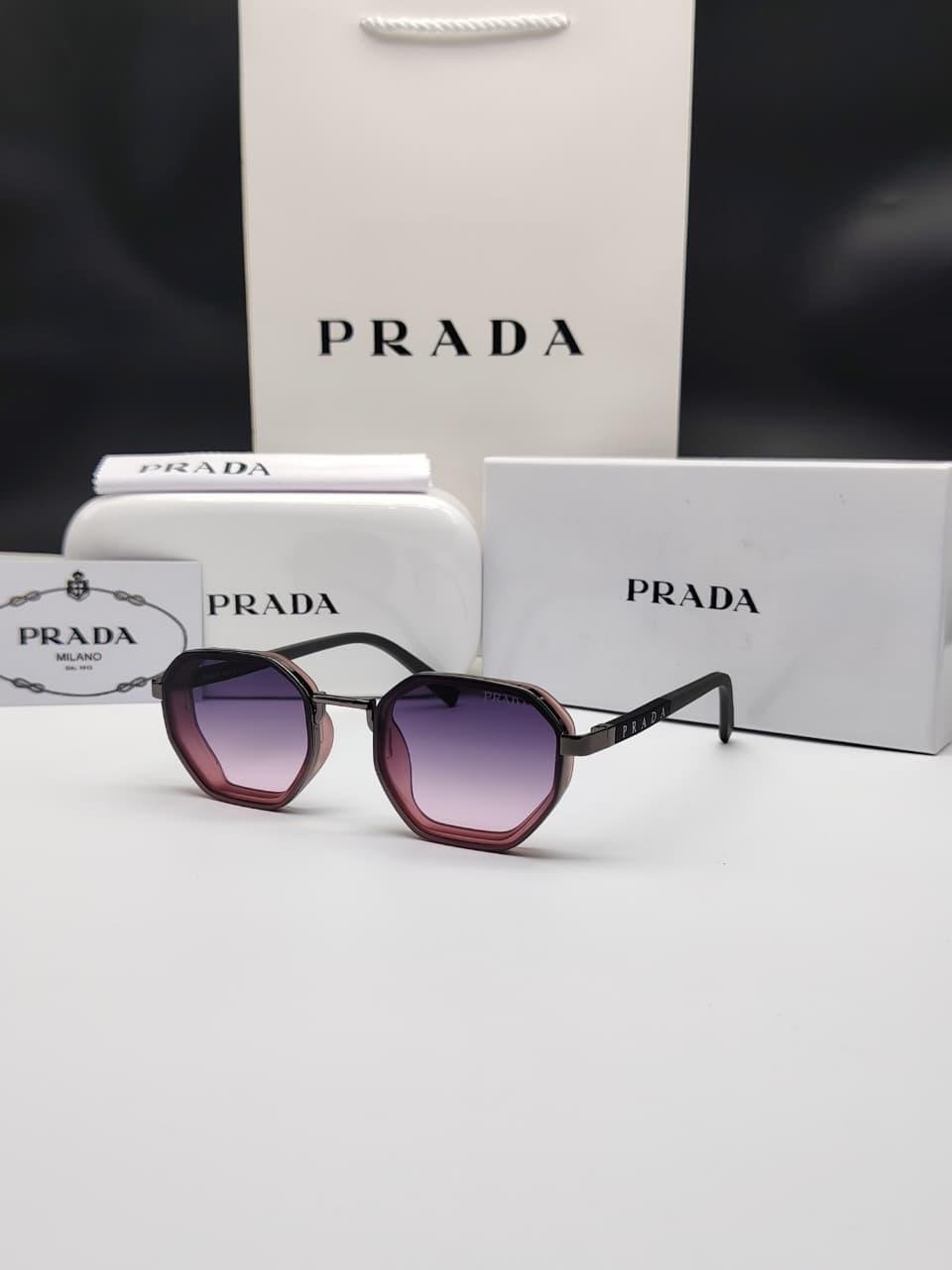 نظارة شمسية برادا بإطار مضلع وعدسات بنفسجية وردية متدرجة – Prada Octagonal Purple Pink Gradient Sunglasses