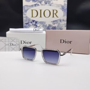 نظارة شمسية ديور بإطار فضي مربع وعدسات كحلية متدرجة – Dior Silver Square Navy Gradient Sunglasses