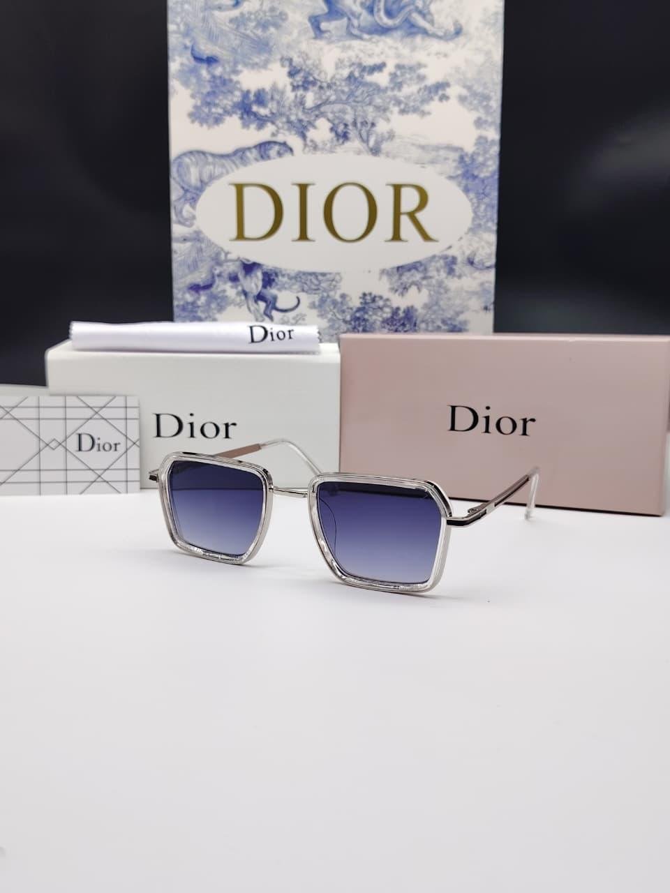 نظارة شمسية ديور بإطار فضي مربع وعدسات كحلية متدرجة – Dior Silver Square Navy Gradient Sunglasses