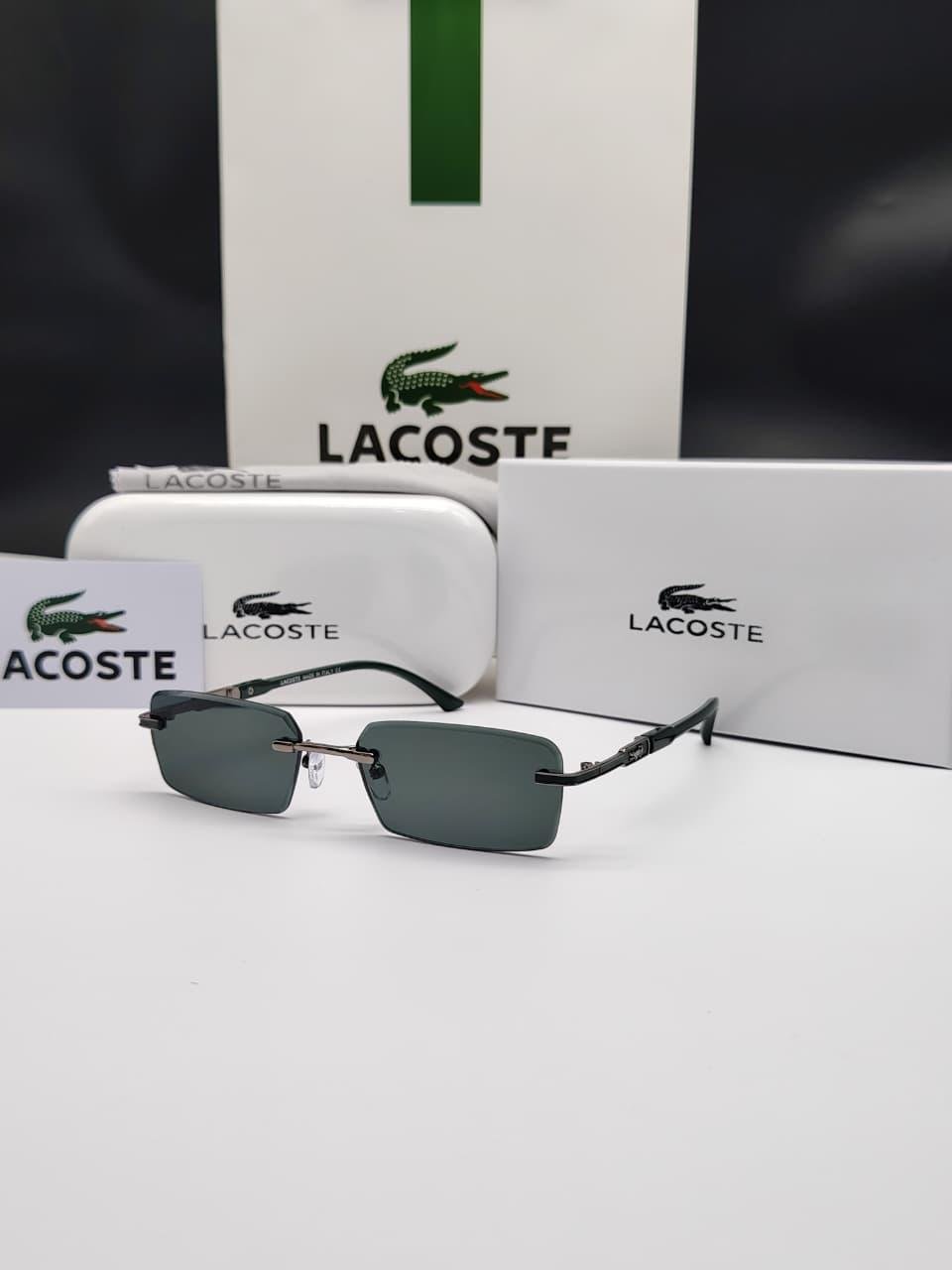 نظارات شمسية رجالية بدون إطار مستطيلة باللون الأسود من لاكوست Lacoste Black Rimless Rectangular Sunglasses