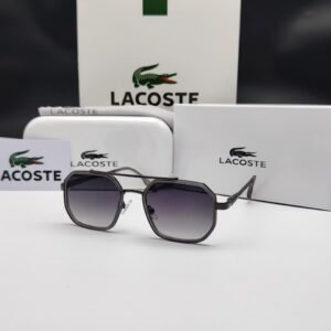 نظارات شمسية رجالية رمادية معدنية بإطار هندسي وعدسات متدرجة من لاكوست Lacoste Grey Metal Hexagonal Gradient Sunglasses