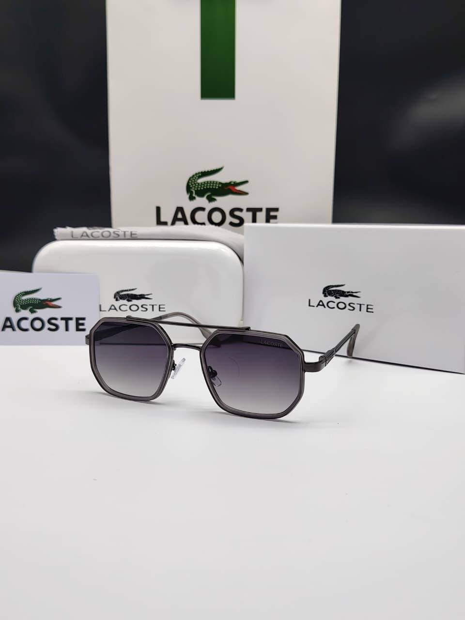نظارات شمسية رجالية رمادية معدنية بإطار هندسي وعدسات متدرجة من لاكوست Lacoste Grey Metal Hexagonal Gradient Sunglasses