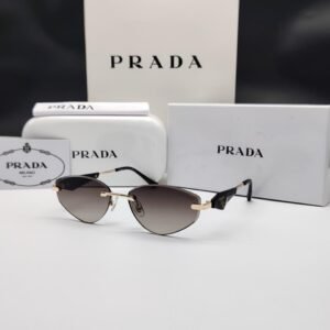 نظارات شمسية برادا ذهبية وسوداء بدون إطار وعدسات بني متدرج Prada Gold & Black Rimless Gradient Sunglasses