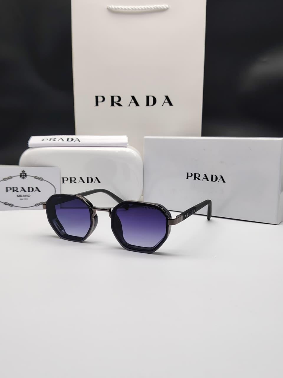 نظارات شمسية برادا رمادية بإطار هندسي وعدسات متدرجة Prada Grey Hexagonal Gradient Sunglasses