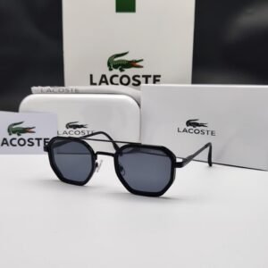 نظارات شمسية رجالية سوداء بإطار هندسي وجسر مزدوج من لاكوست Lacoste Black Metal Double Bridge Hexagonal Sunglasses