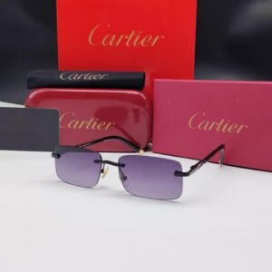 نظارات شمسية كارتييه سوداء بدون إطار مستطيلة الشكل وعدسات متدرجة Cartier Black Rimless Rectangular Gradient Sunglasses