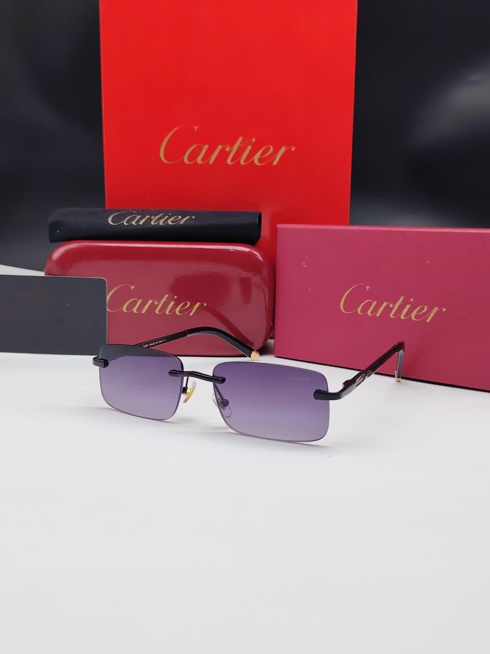 نظارات شمسية كارتييه سوداء بدون إطار مستطيلة الشكل وعدسات متدرجة Cartier Black Rimless Rectangular Gradient Sunglasses