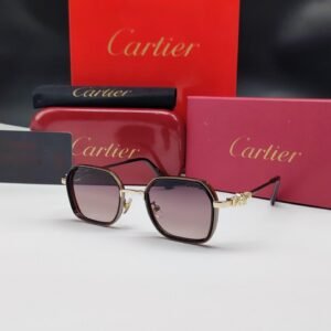 نظارات شمسية كارتييه ذهبية وبنية بإطار هندسي مربع وعدسات متدرجة Cartier Gold & Brown Hexagonal Square Gradient Sunglasses