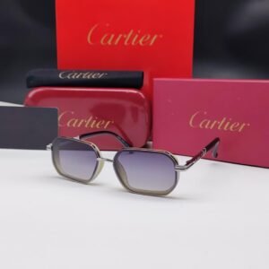 نظارات شمسية كارتييه رمادية وبنية بإطار هندسي مربع وعدسات متدرجة Cartier Grey & Brown Hexagonal Square Gradient Sunglasses