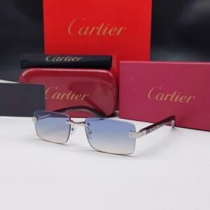 نظارات شمسية كارتييه فضية بدون إطار مستطيلة الشكل وعدسات أزرق متدرج Cartier Silver Rimless Rectangular Gradient Sunglasses