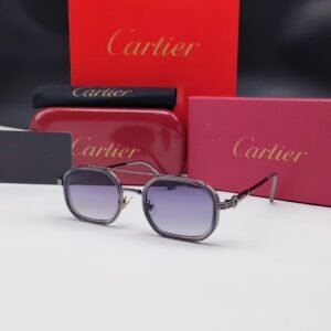 نظارات شمسية كارتييه رمادية بإطار هندسي وجسر مزدوج وعدسات متدرجة Cartier Grey Hexagonal Double Bridge Gradient Sunglasses