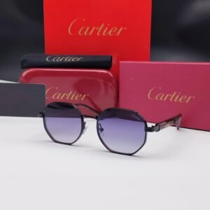نظارات شمسية كارتييه سوداء بإطار هندسي سداسية الشكل وعدسات متدرجة Cartier Black Hexagonal Gradient Sunglasses
