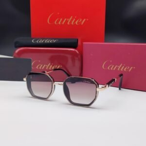 نظارات شمسية كارتييه ذهبية وسوداء بإطار هندسي مربع وعدسات متدرجة Cartier Gold & Black Hexagonal Square Gradient Sunglasses