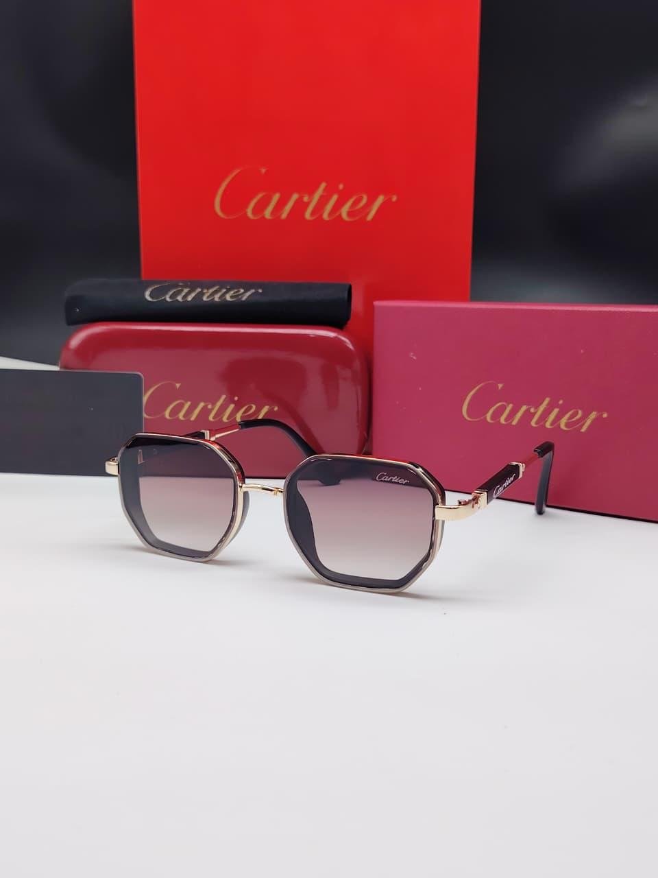 نظارات شمسية كارتييه ذهبية وسوداء بإطار هندسي مربع وعدسات متدرجة Cartier Gold & Black Hexagonal Square Gradient Sunglasses