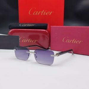 نظارات شمسية كارتييه فضية بدون إطار مستطيلة الشكل وعدسات بنفسجي متدرج Cartier Silver Rimless Rectangular Purple Gradient Sunglasses