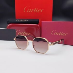 نظارات شمسية كارتييه ذهبية بإطار هندسي سداسي الشكل وعدسات بني متدرج Cartier Gold Hexagonal Brown Gradient Sunglasses