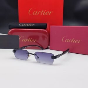 نظارات شمسية كارتييه سوداء بدون إطار مستطيلة الشكل وعدسات رمادي/بنفسجي متدرج Cartier Black Rimless Rectangular Gradient Sunglasses